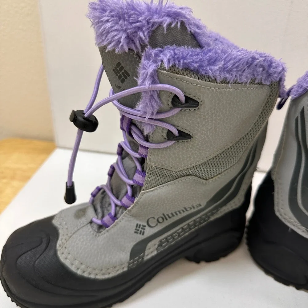 Columbia Bugaboot Plus IV Snow Boots Kids Size 3 Grey Purple‎ Good Waterproof
